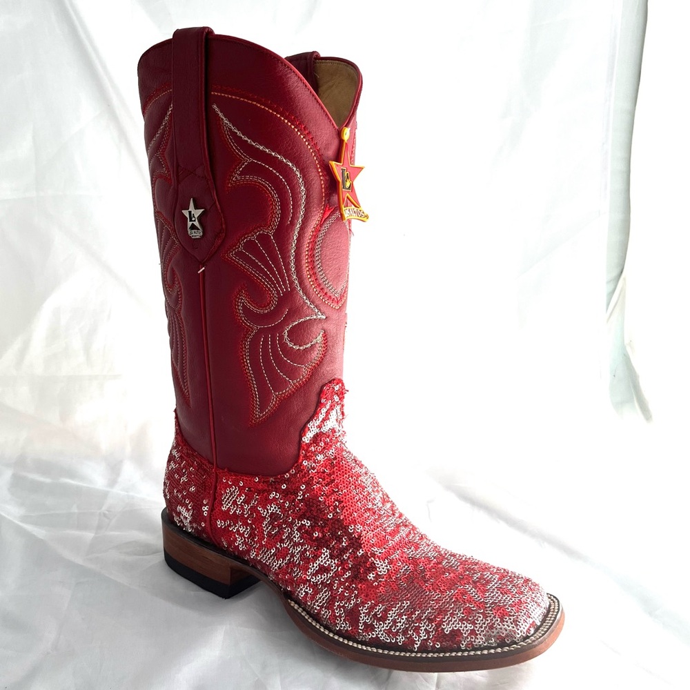 ♥️ Cowgirl Red Sequined Leather Los Altos Western women’s 12,5 Boots - Picture 12 of 13
